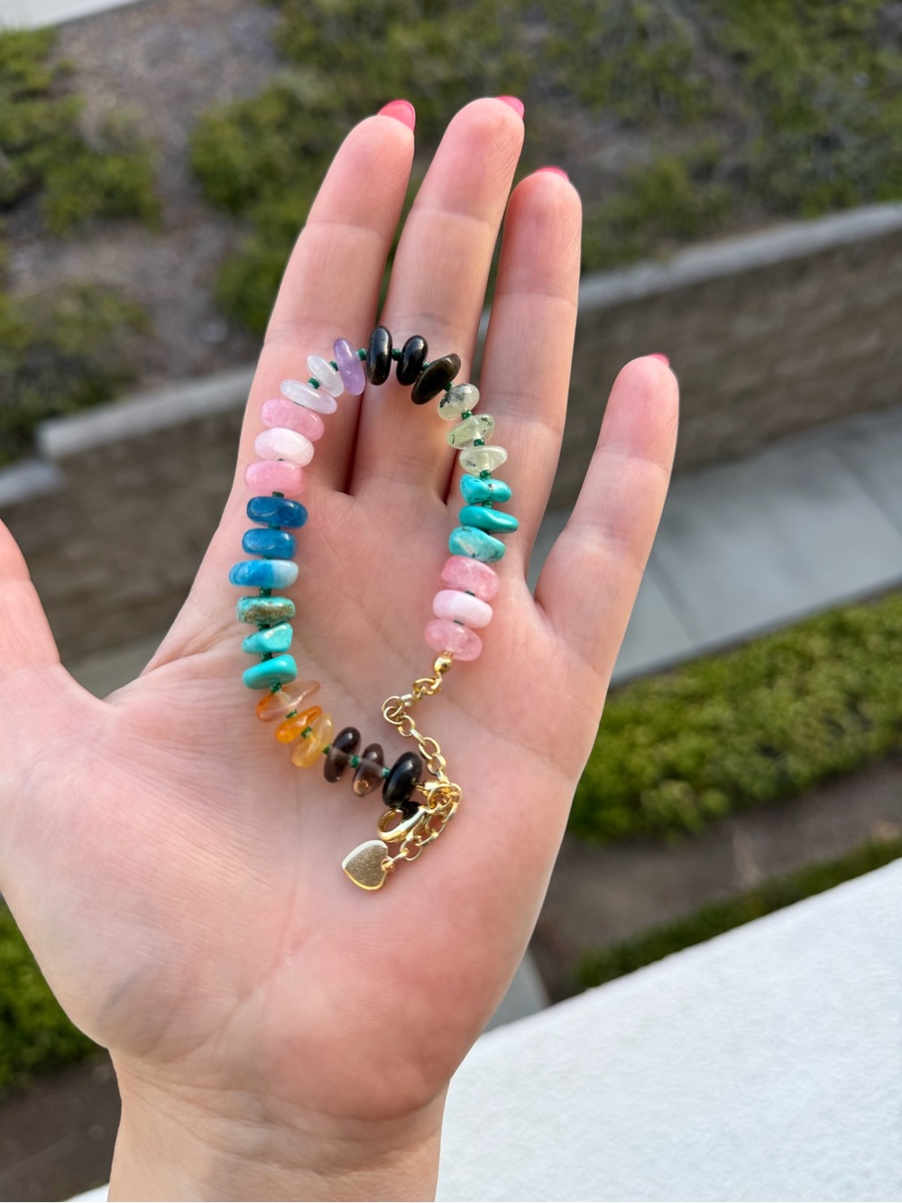 Natural Stone Multicolor Beaded Bracelet - Pink, Turquoise, Blue, Green - Picture 3 of 3